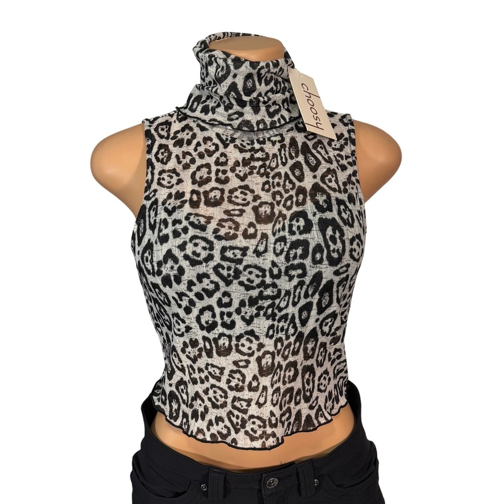 Choosy Leopard Print Turtleneck Sleeveless Top Mesh‎ Lightweight Size Medium
